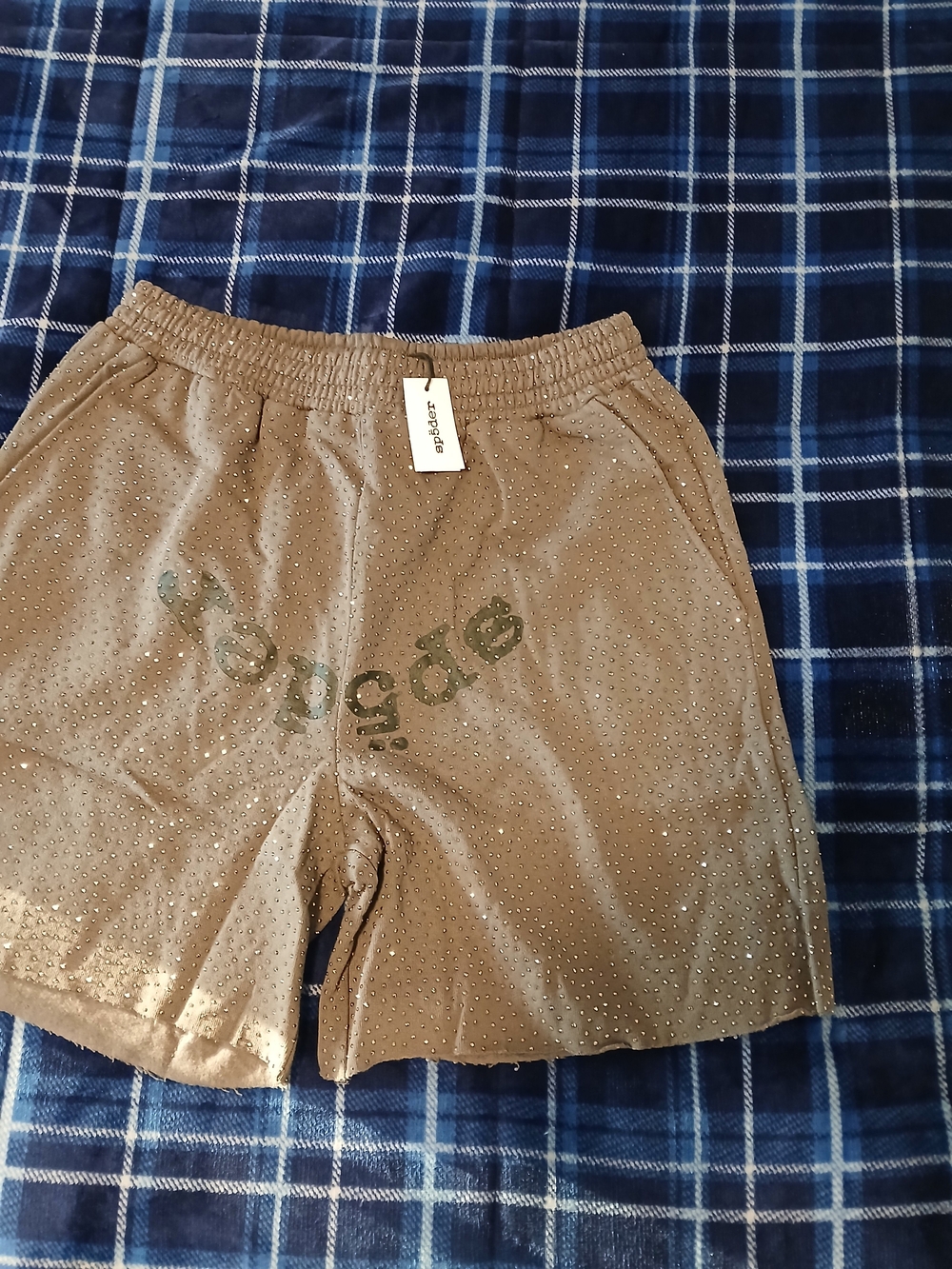 Sp5der Grey Rhinestone Shorts - Picture 3 of 4